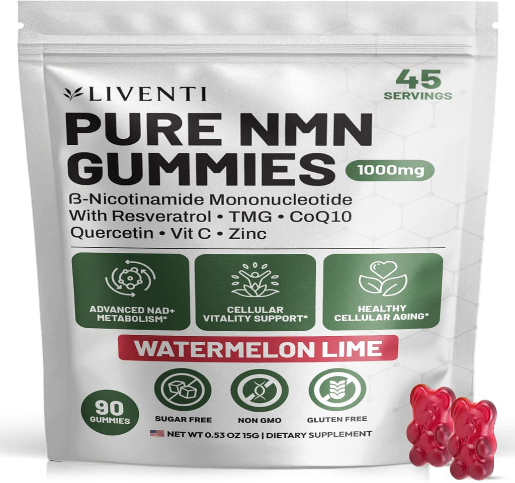 Pure NMN Gummies 1000mg – NAD+ Precursor Blend with Resveratrol, TMG, CoQ10, Quercetin & Vitamin C – Ideal for Energy, Healthy Aging, Daily Wellness, Vitality – Watermelon Lime, 90 Gummies